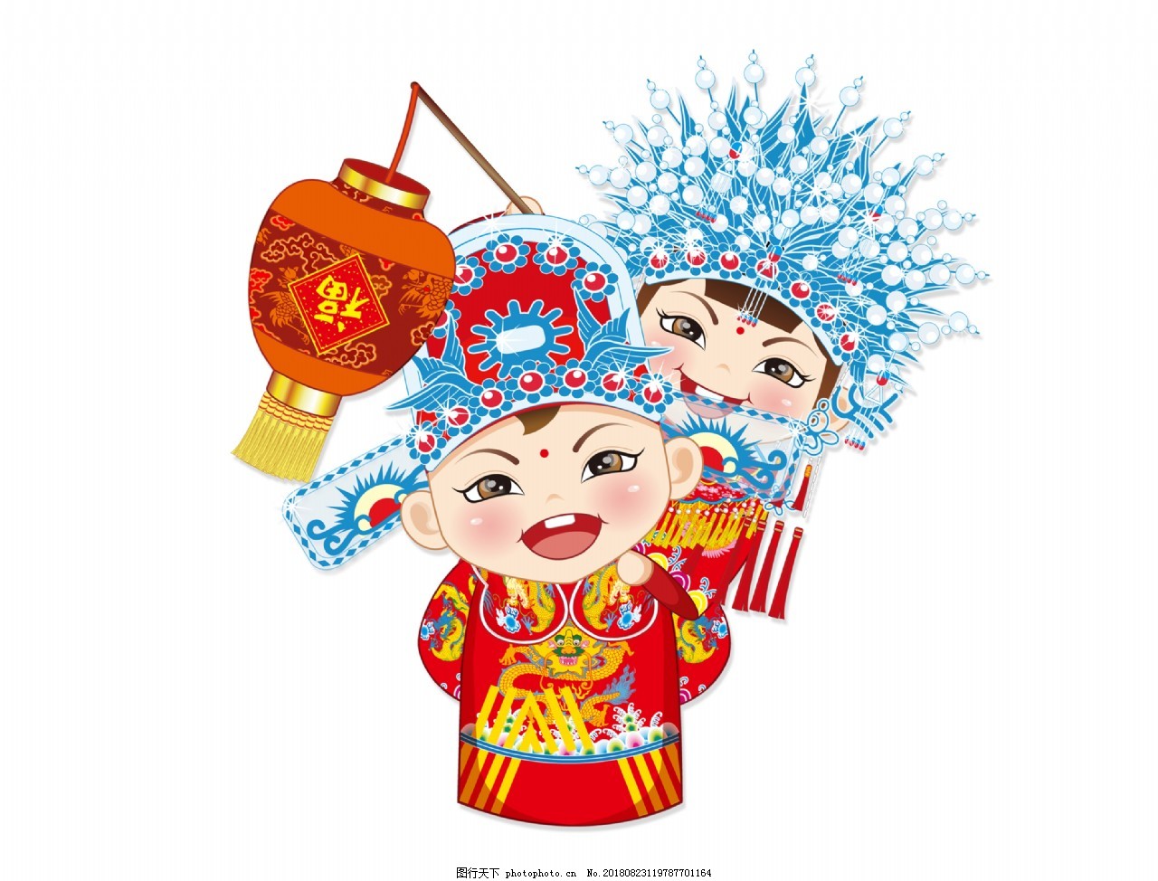 手绘卡通中国风结婚装饰素材